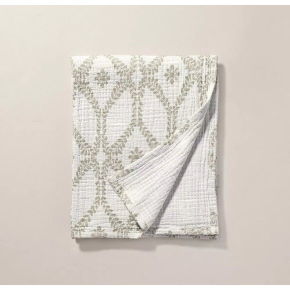 Trellis Pattern Cotton Throw Blanket Green/Cream - Hearth & Hand with Magnolia - Picture 1 of 5